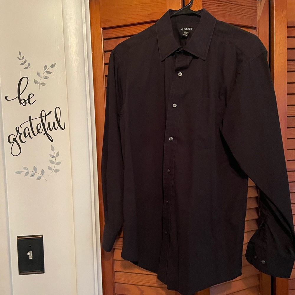 Mens George Long Sleeve Button Down Shirt, Black, Size Medium